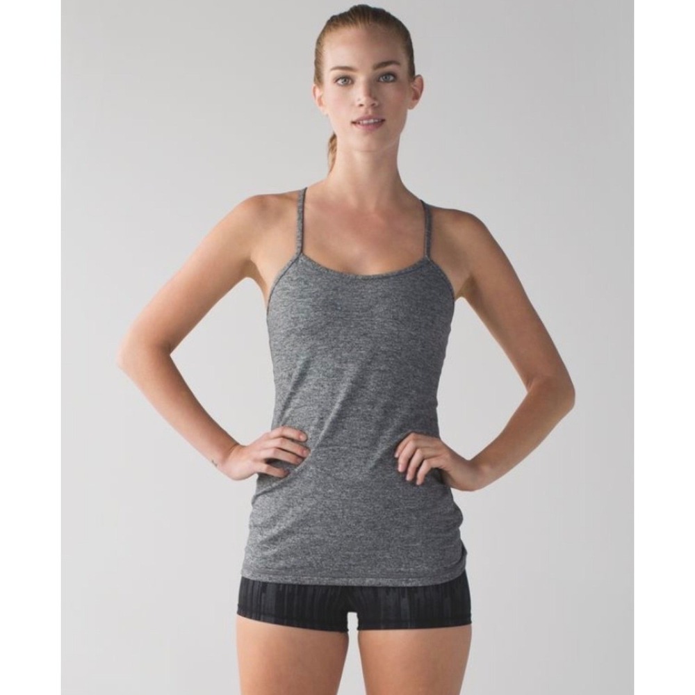 Lululemon Power Y Tank Top Women 6 Grey Heathered Racerback Built-in Shelf Bra